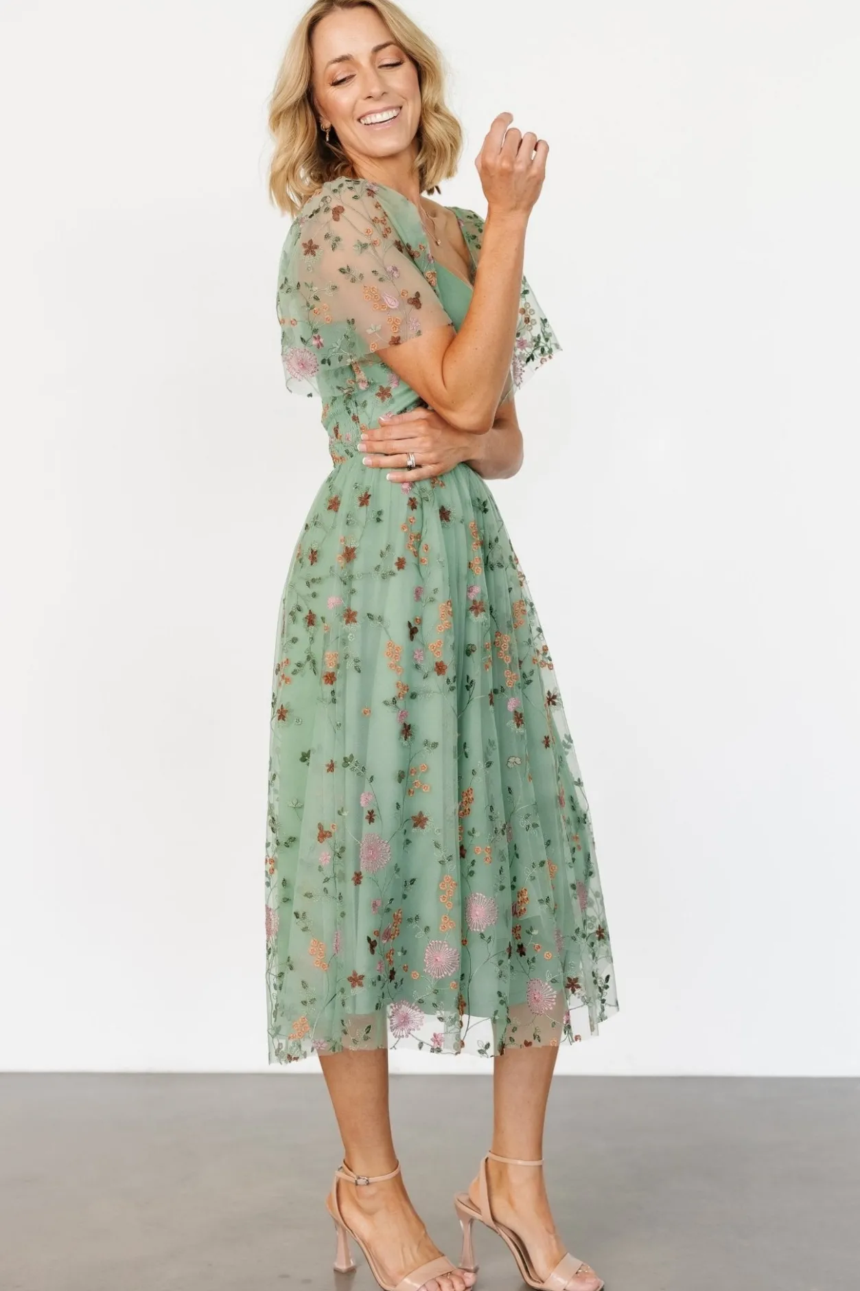 Outlet Baltic Born Gwyneth Tulle Midi Dress | Eucalyptus Floral EucalyptusFloral