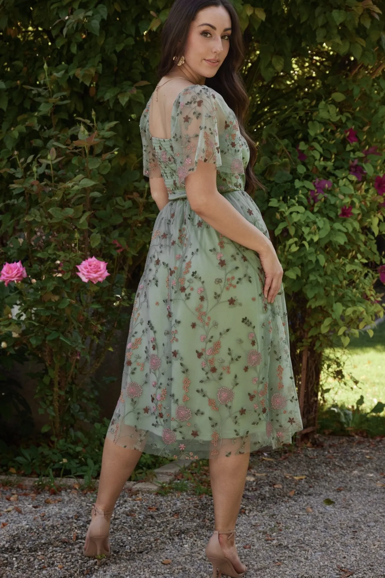 Outlet Baltic Born Gwyneth Tulle Midi Dress | Eucalyptus Floral EucalyptusFloral