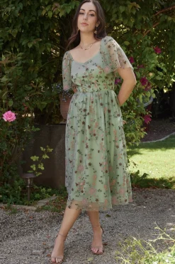 Outlet Baltic Born Gwyneth Tulle Midi Dress | Eucalyptus Floral EucalyptusFloral