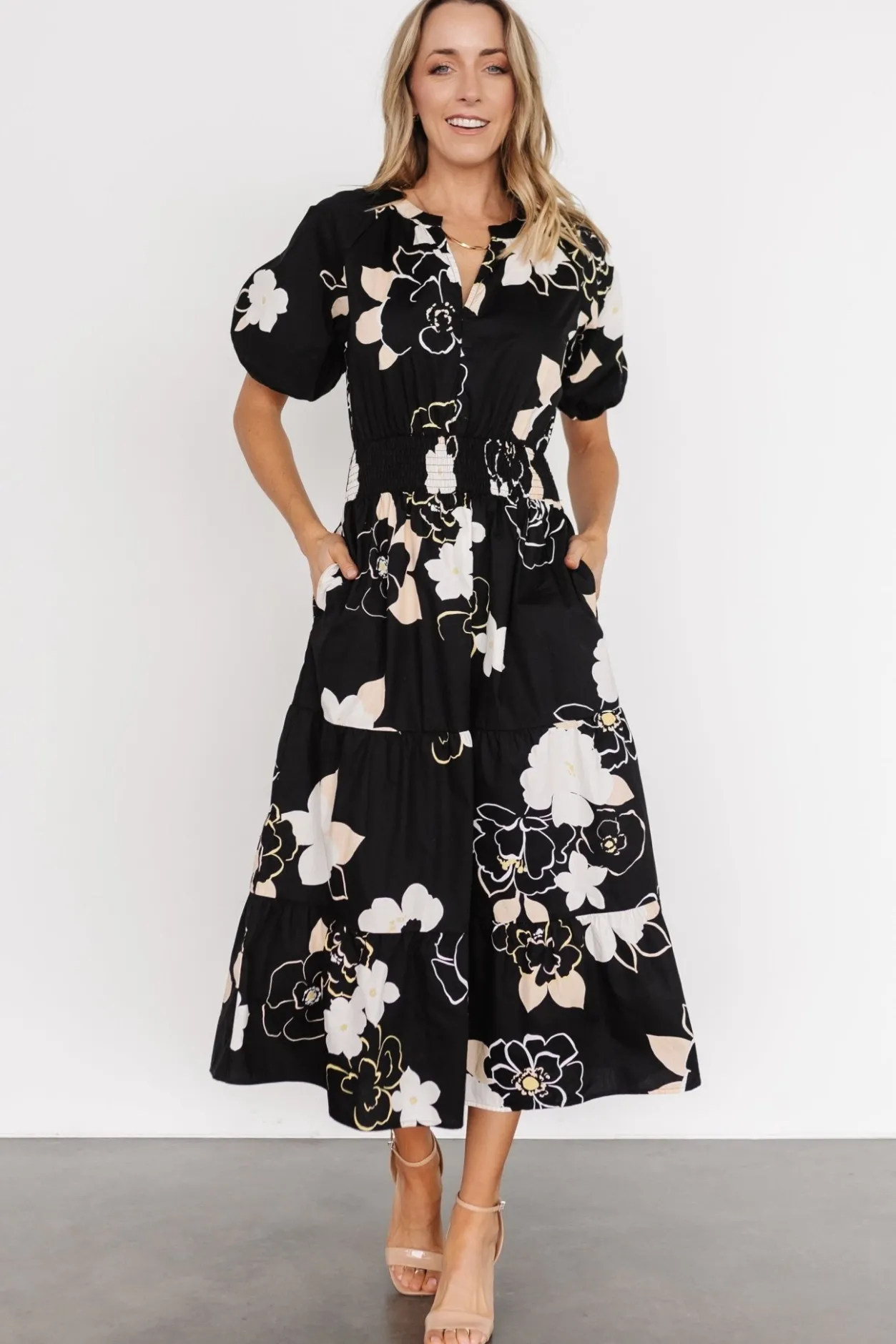 Discount Baltic Born Hacienda Tiered Midi Dress | Black Multi BlackMulti