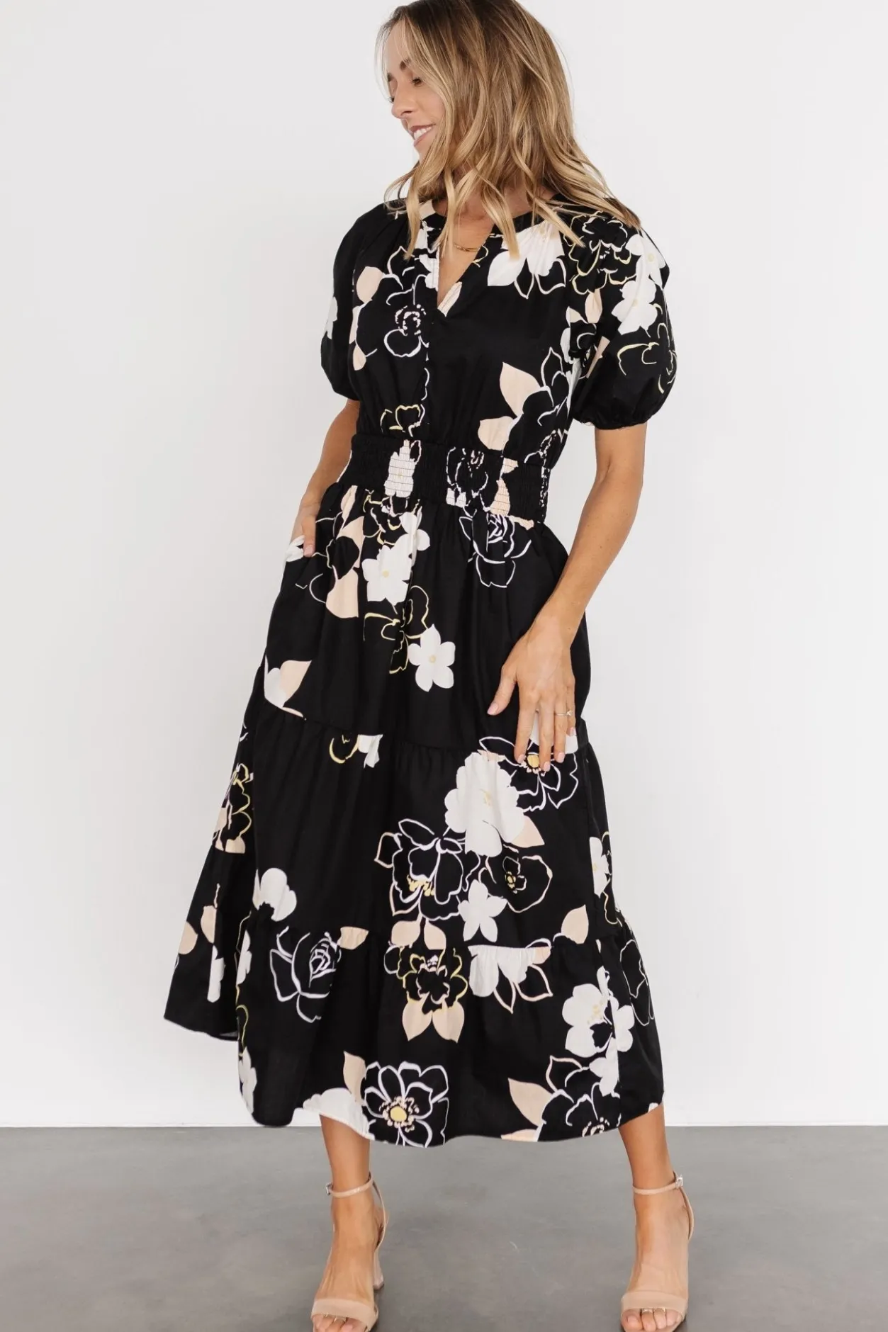 Discount Baltic Born Hacienda Tiered Midi Dress | Black Multi BlackMulti