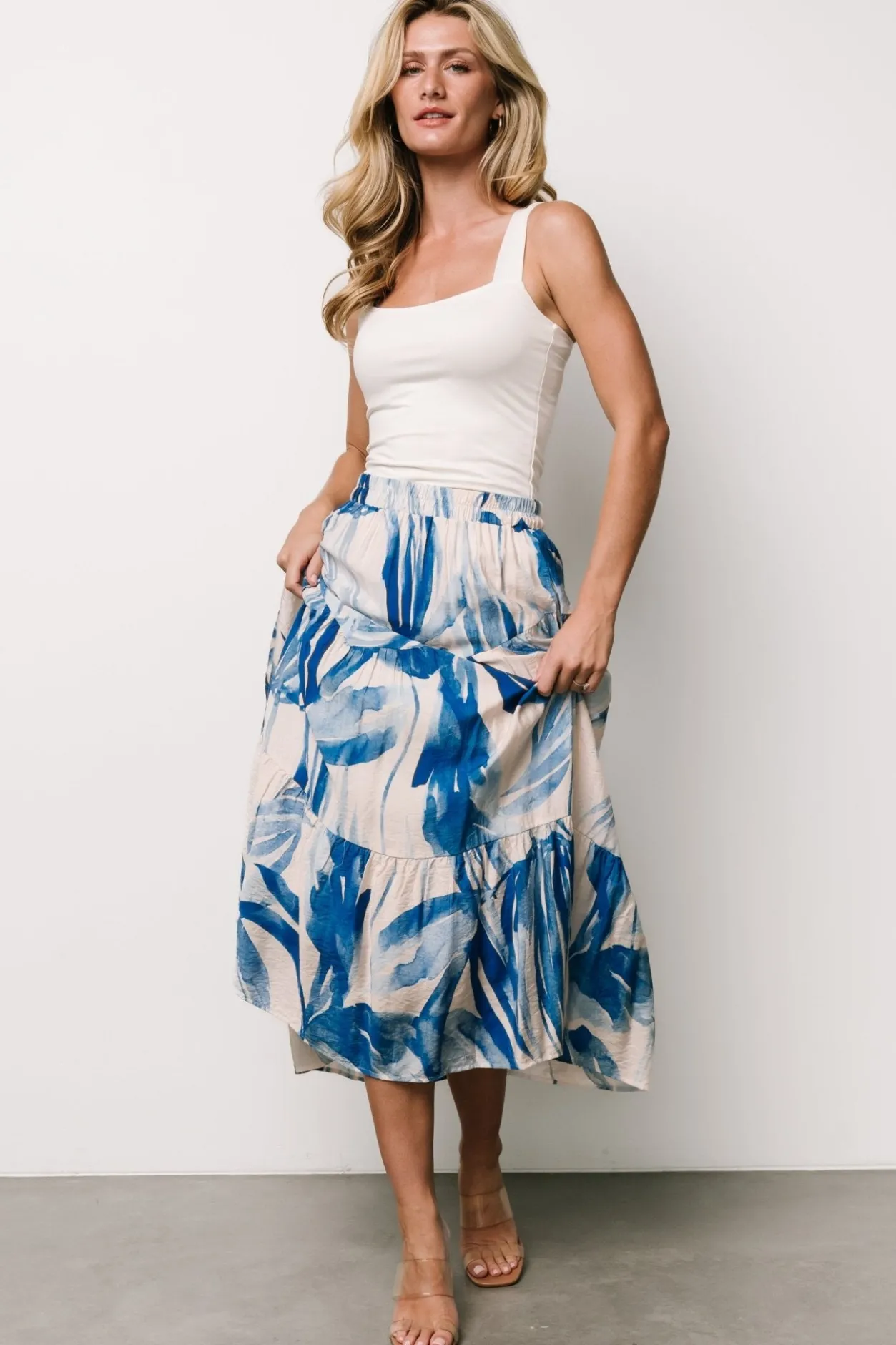 Discount Baltic Born Hailee Tiered Skirt | Off White + Blue OffWhite+Blue