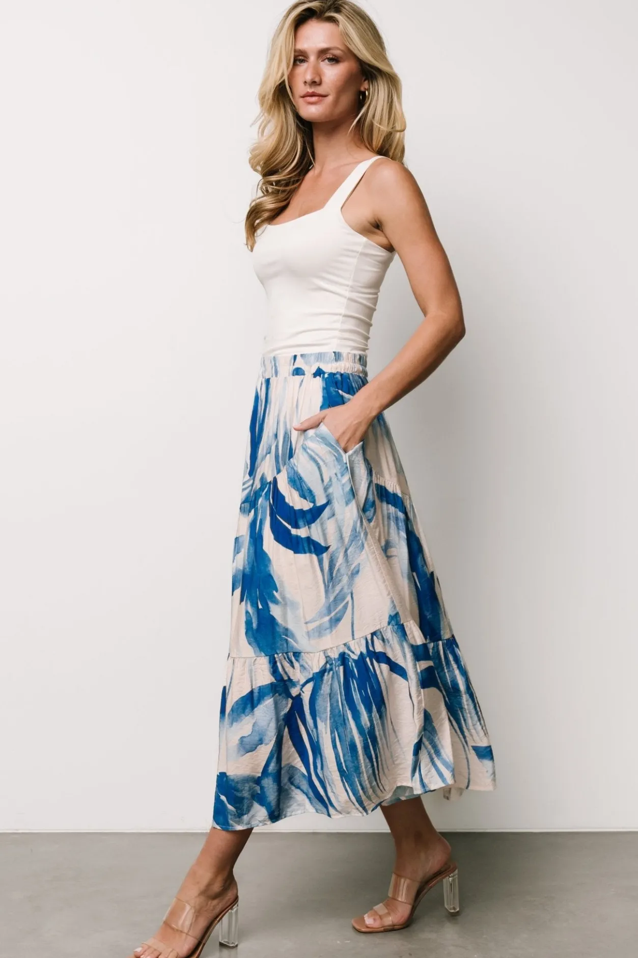 Discount Baltic Born Hailee Tiered Skirt | Off White + Blue OffWhite+Blue