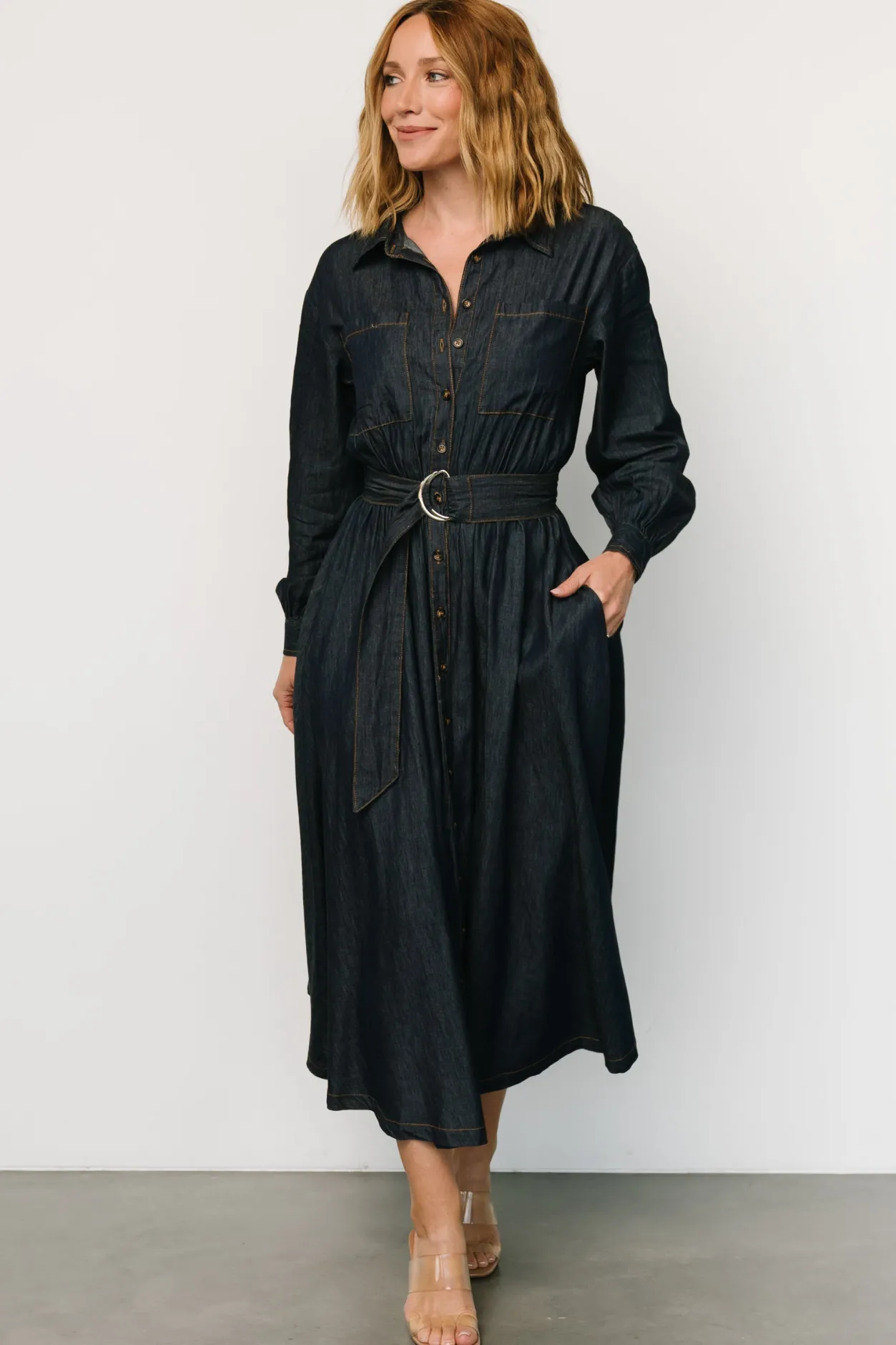 Fashion Baltic Born Hansel Long Sleeve Denim Dress | Dark Blue DarkBlue