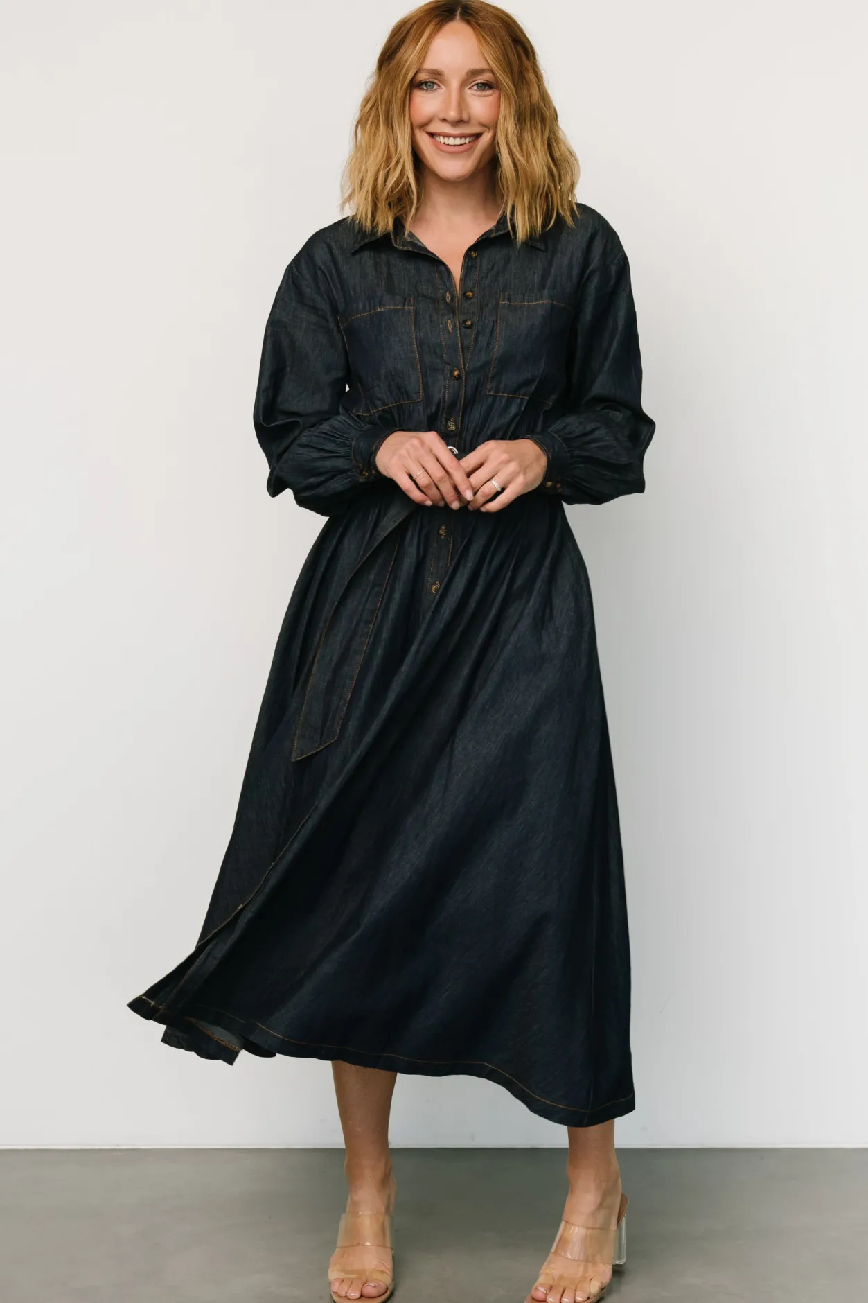 Fashion Baltic Born Hansel Long Sleeve Denim Dress | Dark Blue DarkBlue