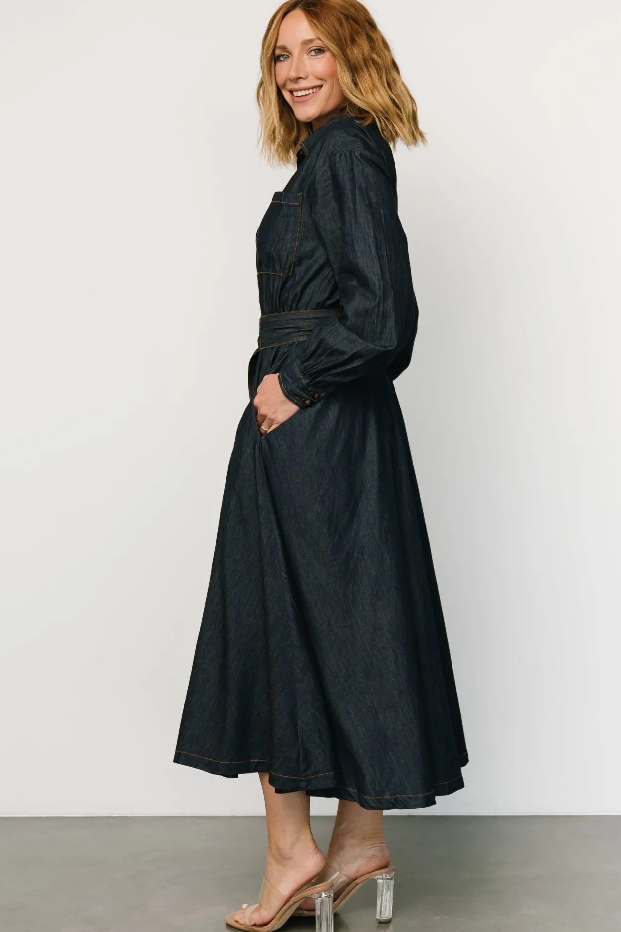 Fashion Baltic Born Hansel Long Sleeve Denim Dress | Dark Blue DarkBlue