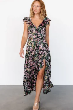 Hot Baltic Born Harlow Satin Maxi Dress | Black Multi BlackMulti