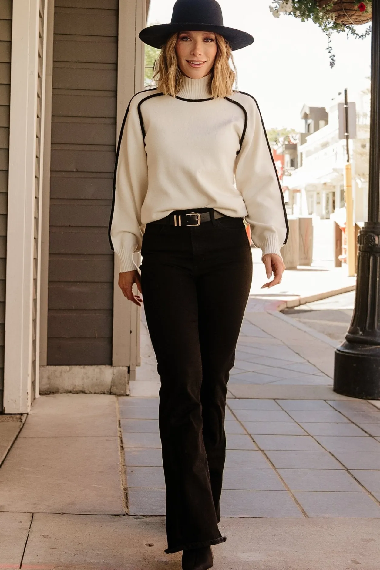 New Baltic Born Harrington Sweater | Cream + Black Cream+Black