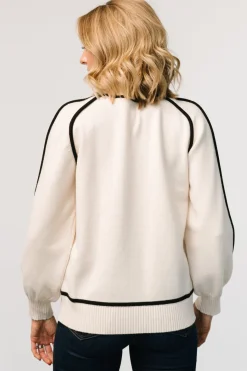 New Baltic Born Harrington Sweater | Cream + Black Cream+Black