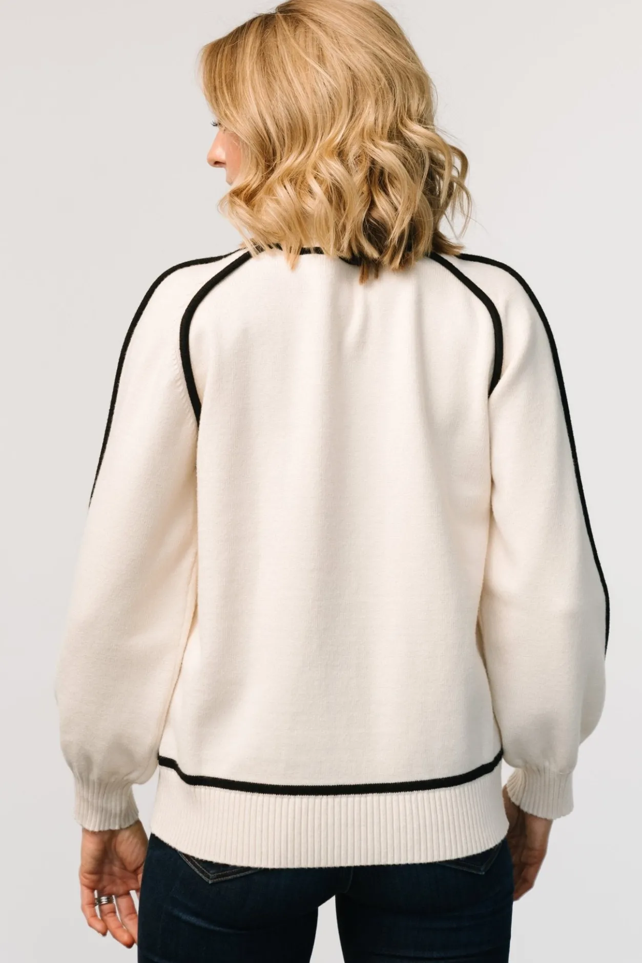 New Baltic Born Harrington Sweater | Cream + Black Cream+Black