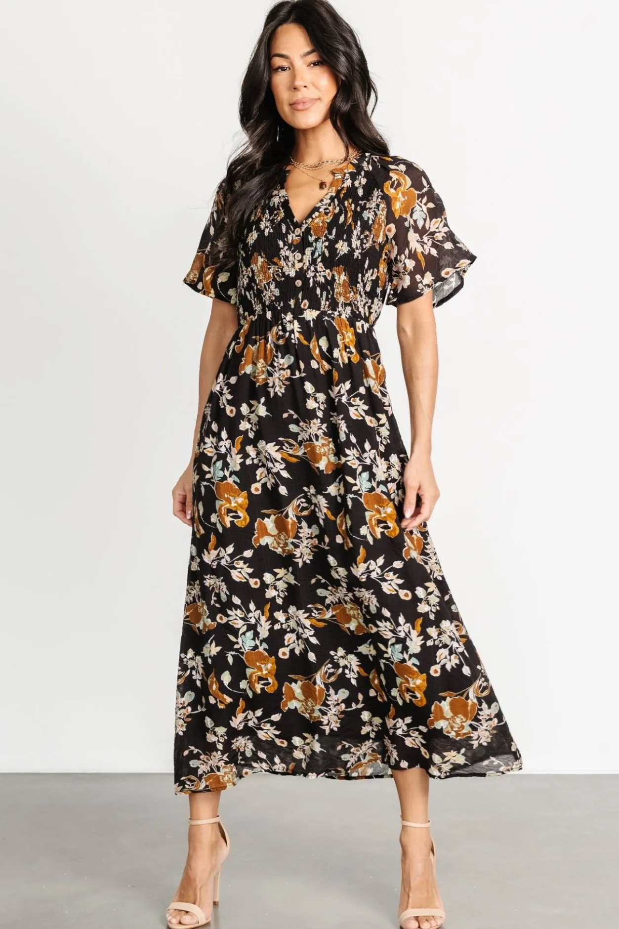 Outlet Baltic Born Hathaway Midi Dress | Black Floral BlackFloral