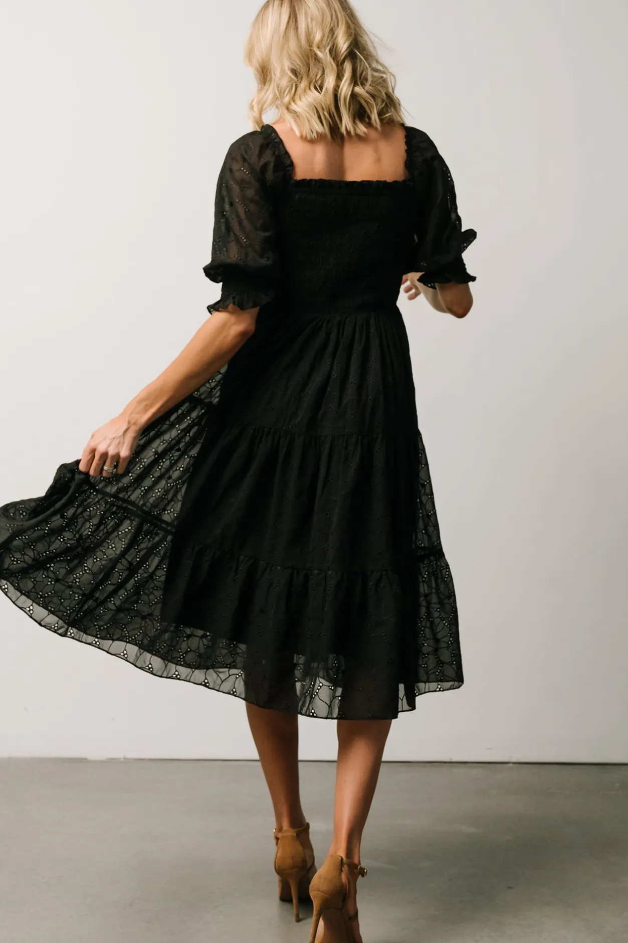 New Baltic Born Hazel Eyelet Midi Dress | Black