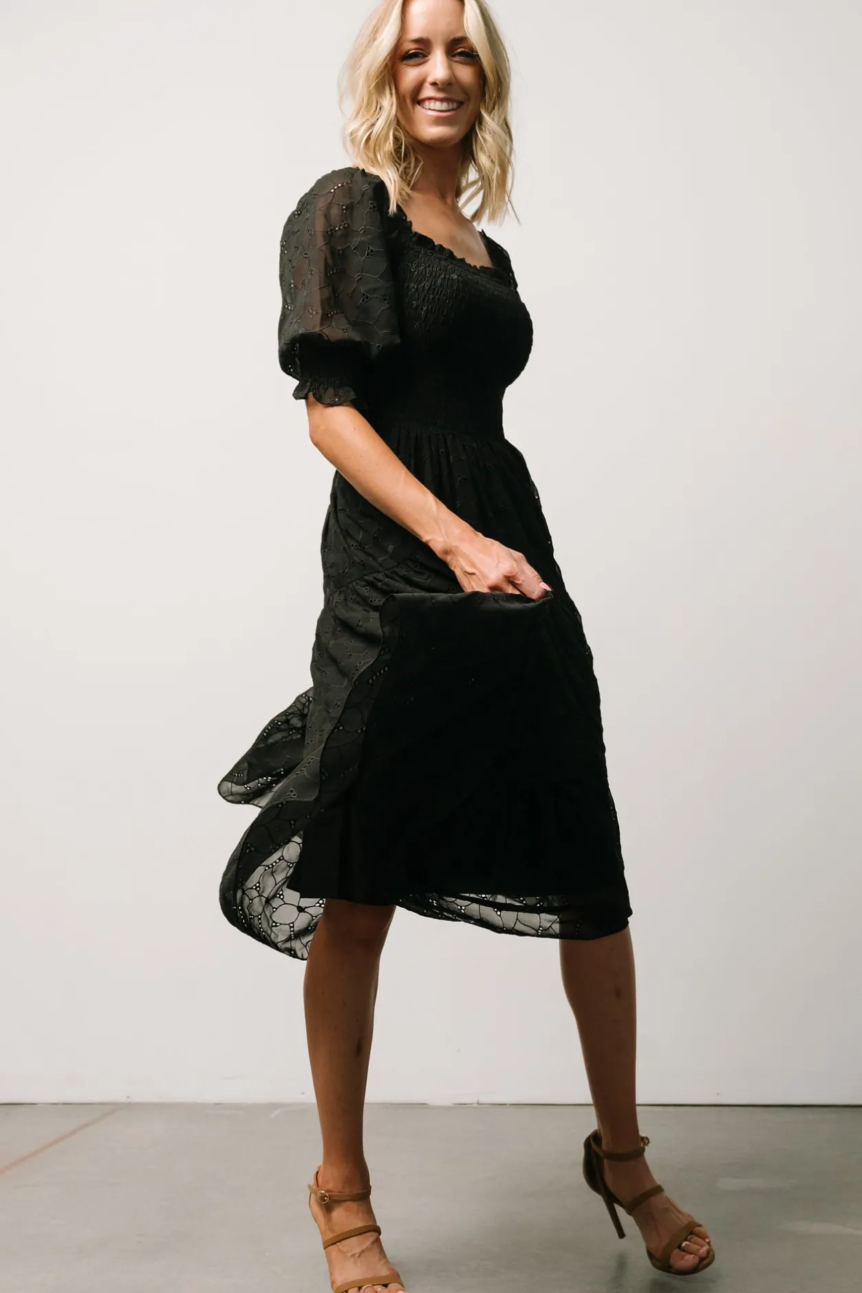 New Baltic Born Hazel Eyelet Midi Dress | Black