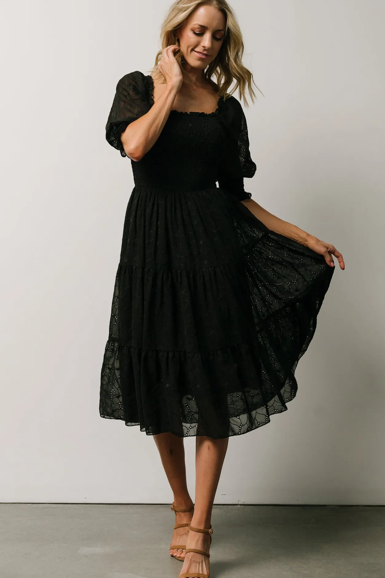 New Baltic Born Hazel Eyelet Midi Dress | Black