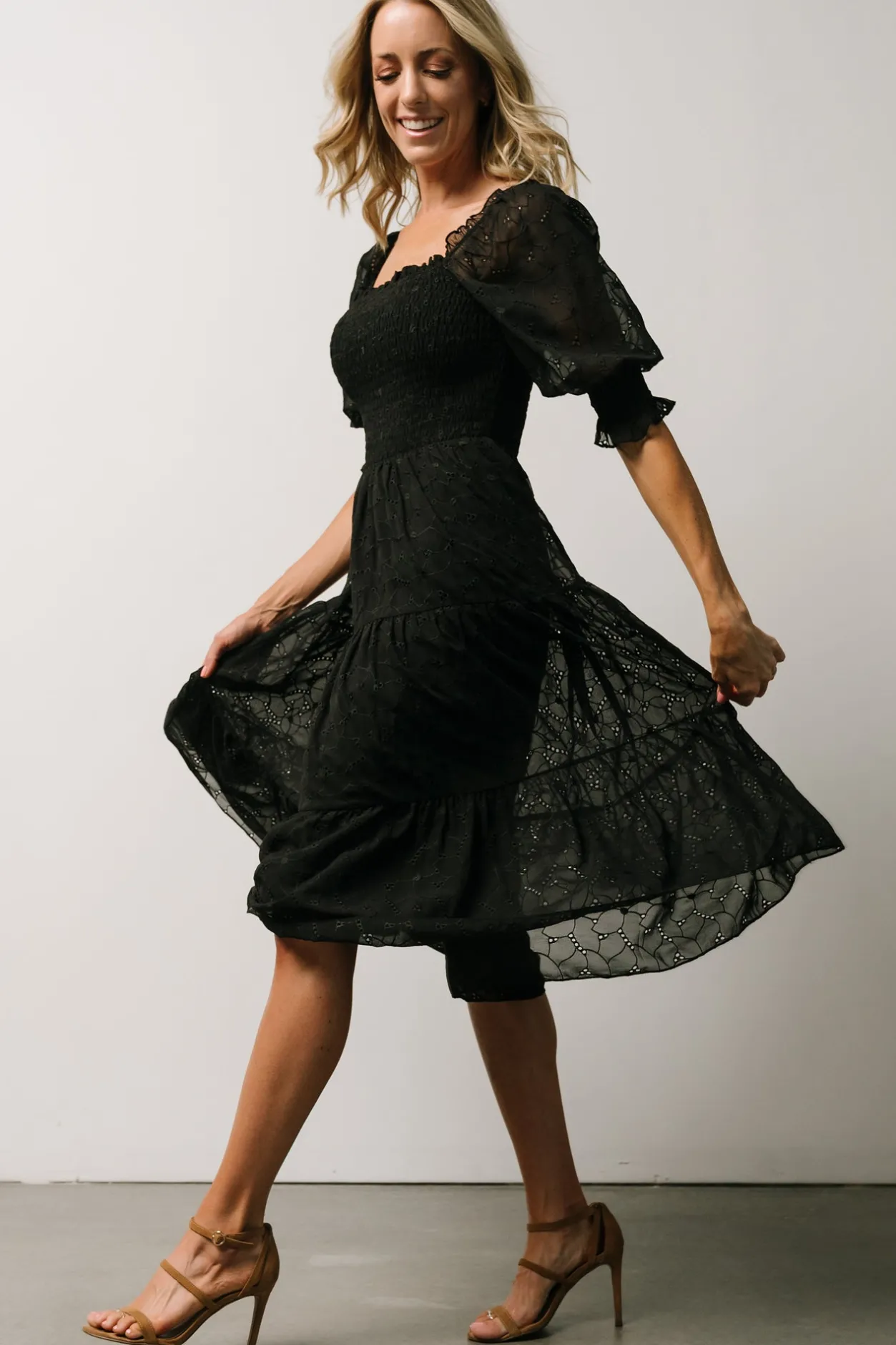 New Baltic Born Hazel Eyelet Midi Dress | Black