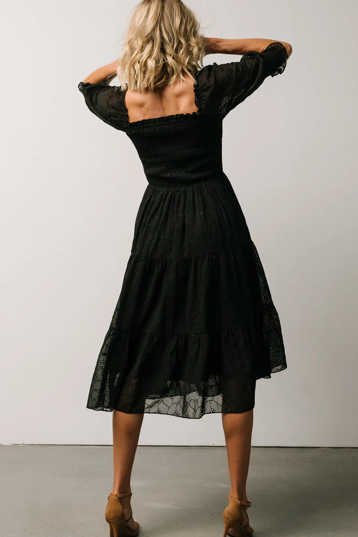 New Baltic Born Hazel Eyelet Midi Dress | Black