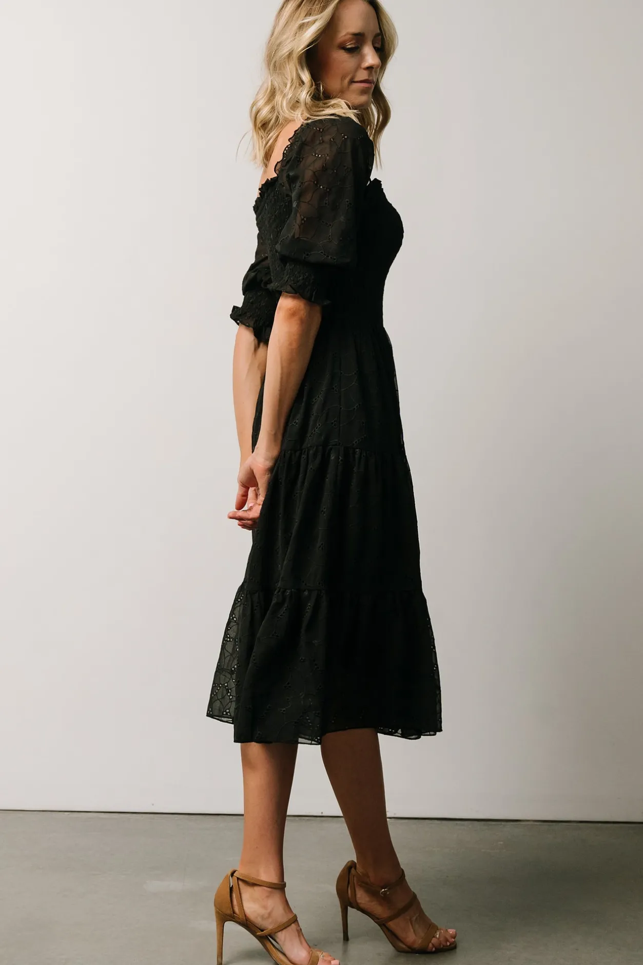 New Baltic Born Hazel Eyelet Midi Dress | Black