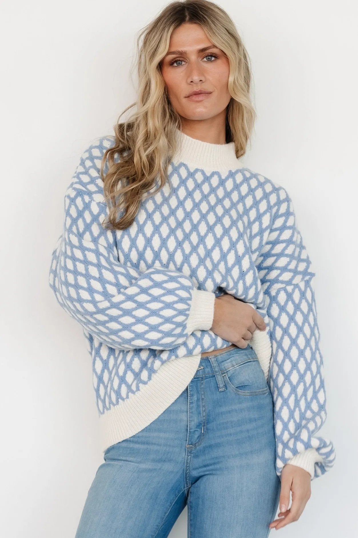 New Baltic Born Hendrix Diamond Knit Sweater | Blue
