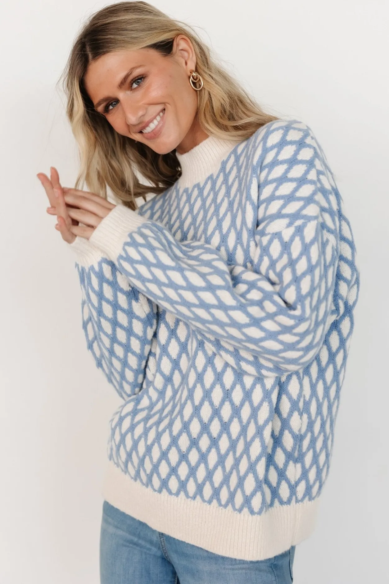 New Baltic Born Hendrix Diamond Knit Sweater | Blue