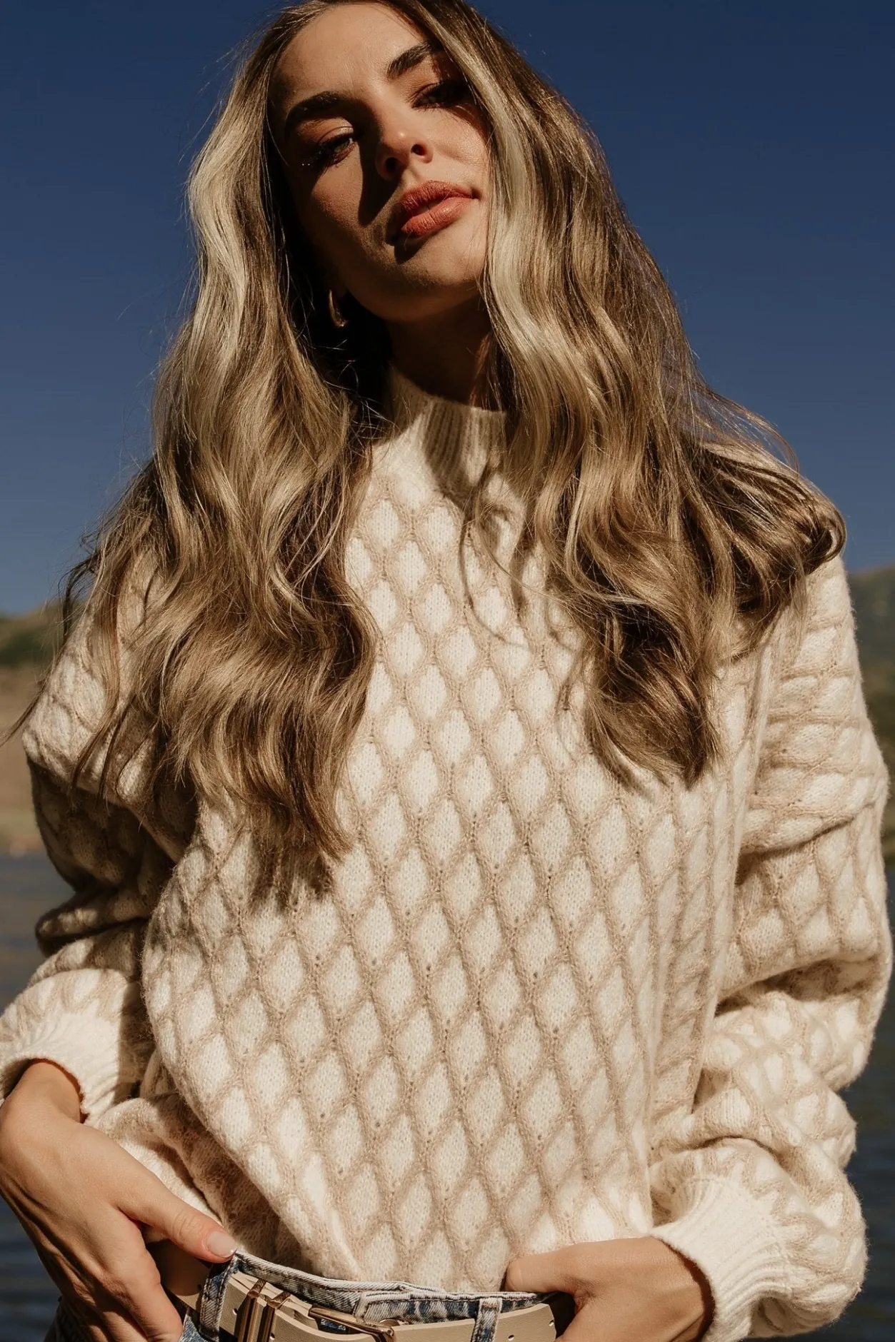 Outlet Baltic Born Hendrix Diamond Knit Sweater | Taupe