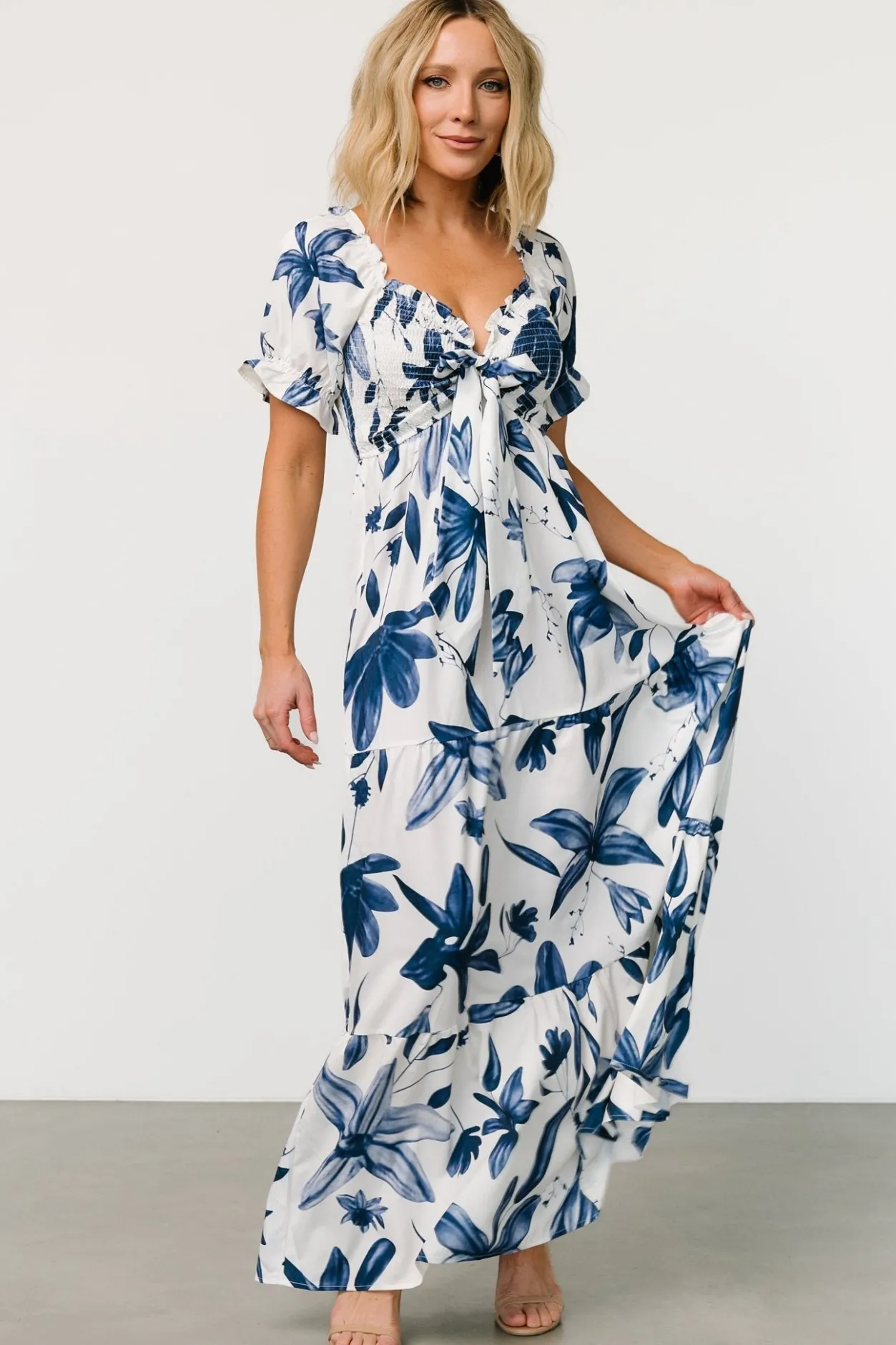 Best Baltic Born Hilaria Maxi Dress | White + Blue White+Blue