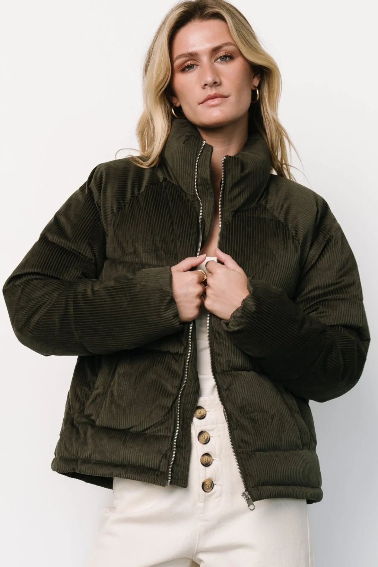 Clearance Baltic Born Holden Corduroy Puffer Jacket | Olive Charcoal OliveCharcoal