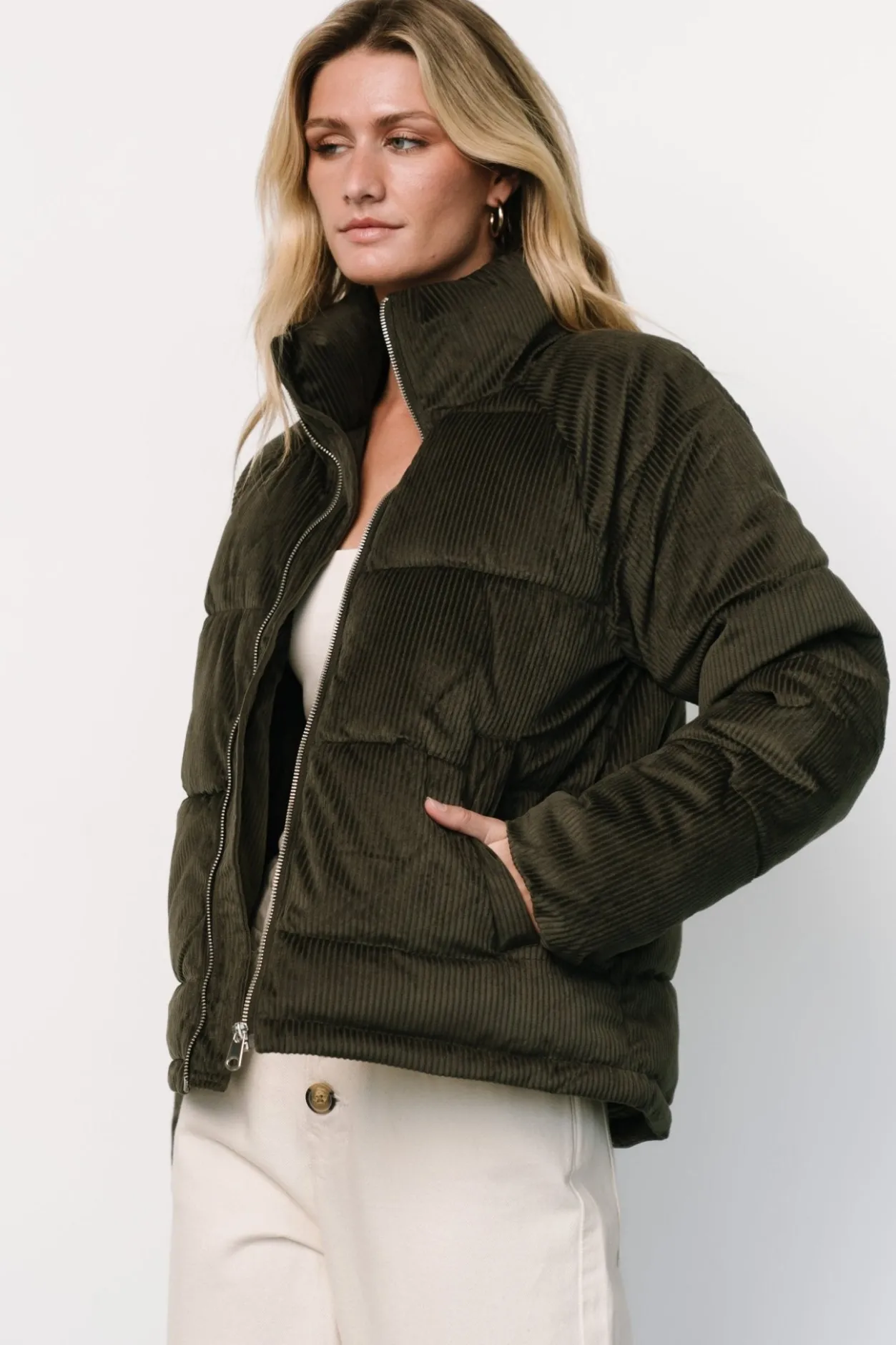 Clearance Baltic Born Holden Corduroy Puffer Jacket | Olive Charcoal OliveCharcoal
