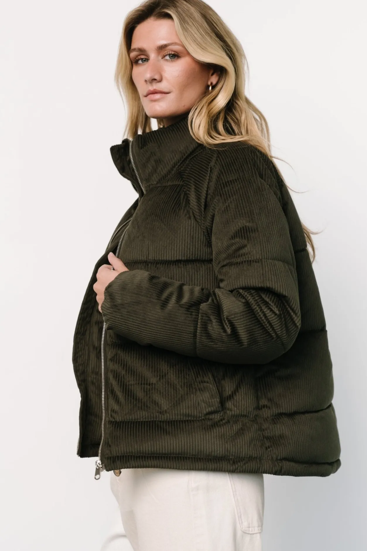 Clearance Baltic Born Holden Corduroy Puffer Jacket | Olive Charcoal OliveCharcoal