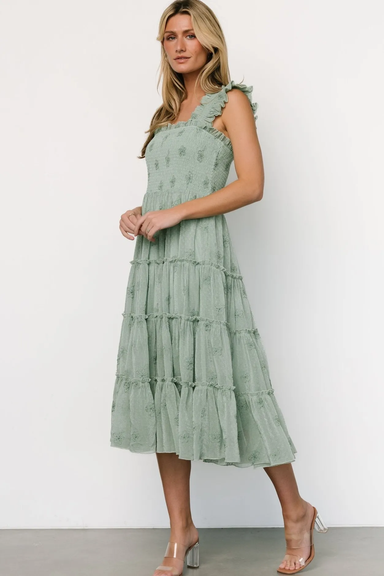 Sale Baltic Born Holland Embroidered Dress | Light Sage LightSage