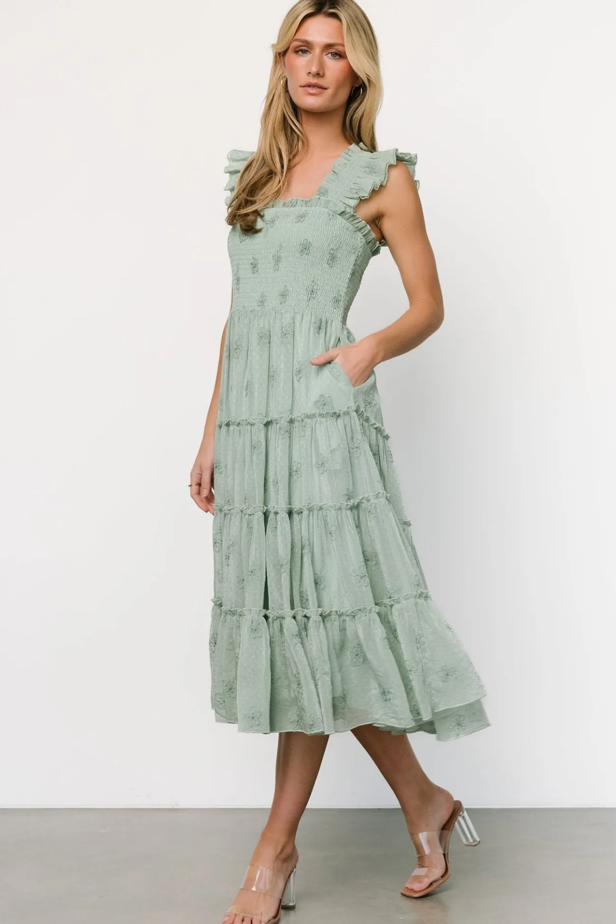 Sale Baltic Born Holland Embroidered Dress | Light Sage LightSage