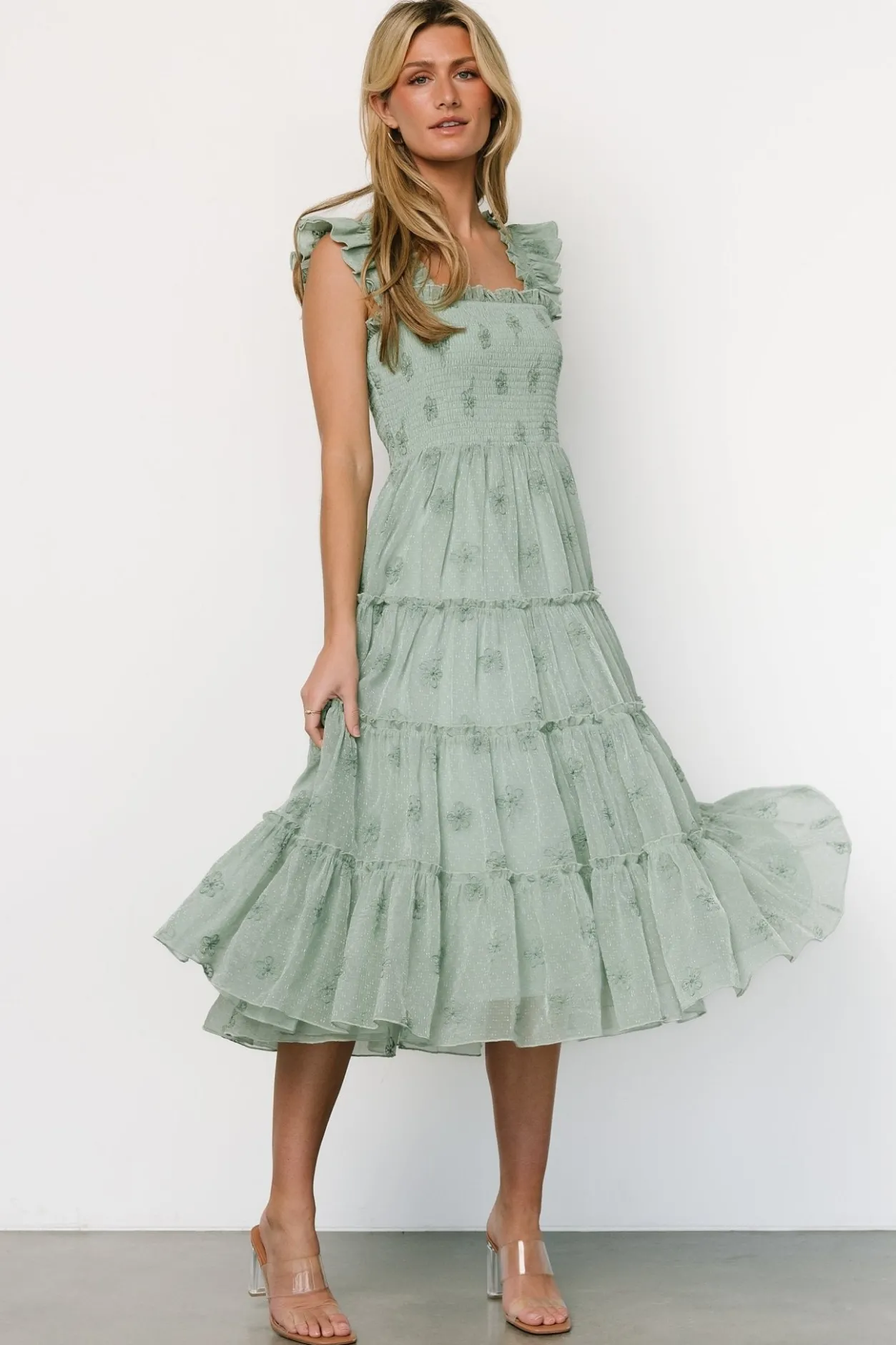 Sale Baltic Born Holland Embroidered Dress | Light Sage LightSage
