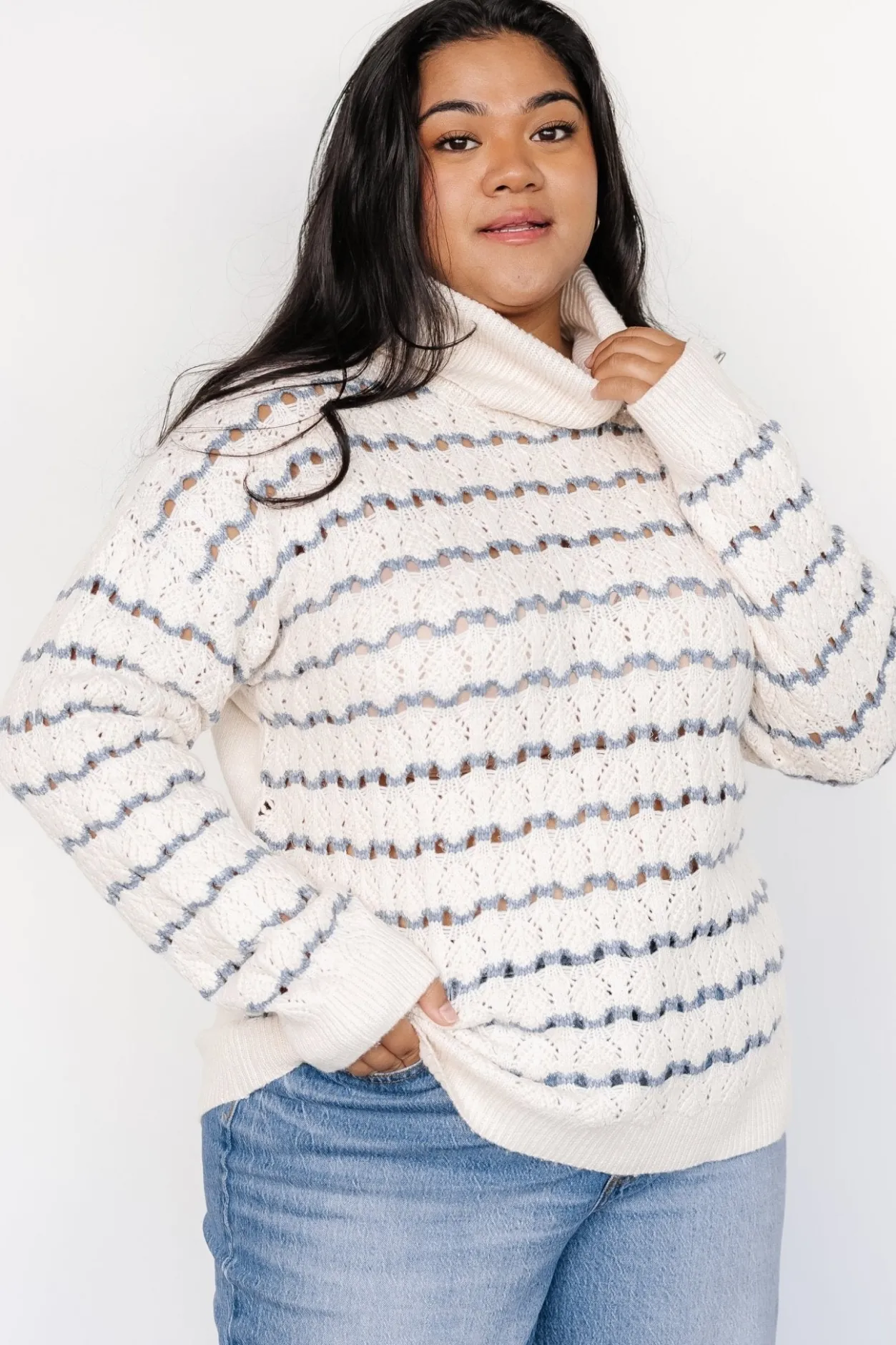 Hot Baltic Born Hollis Knit Sweater | Ivory + Blue Ivory+Blue