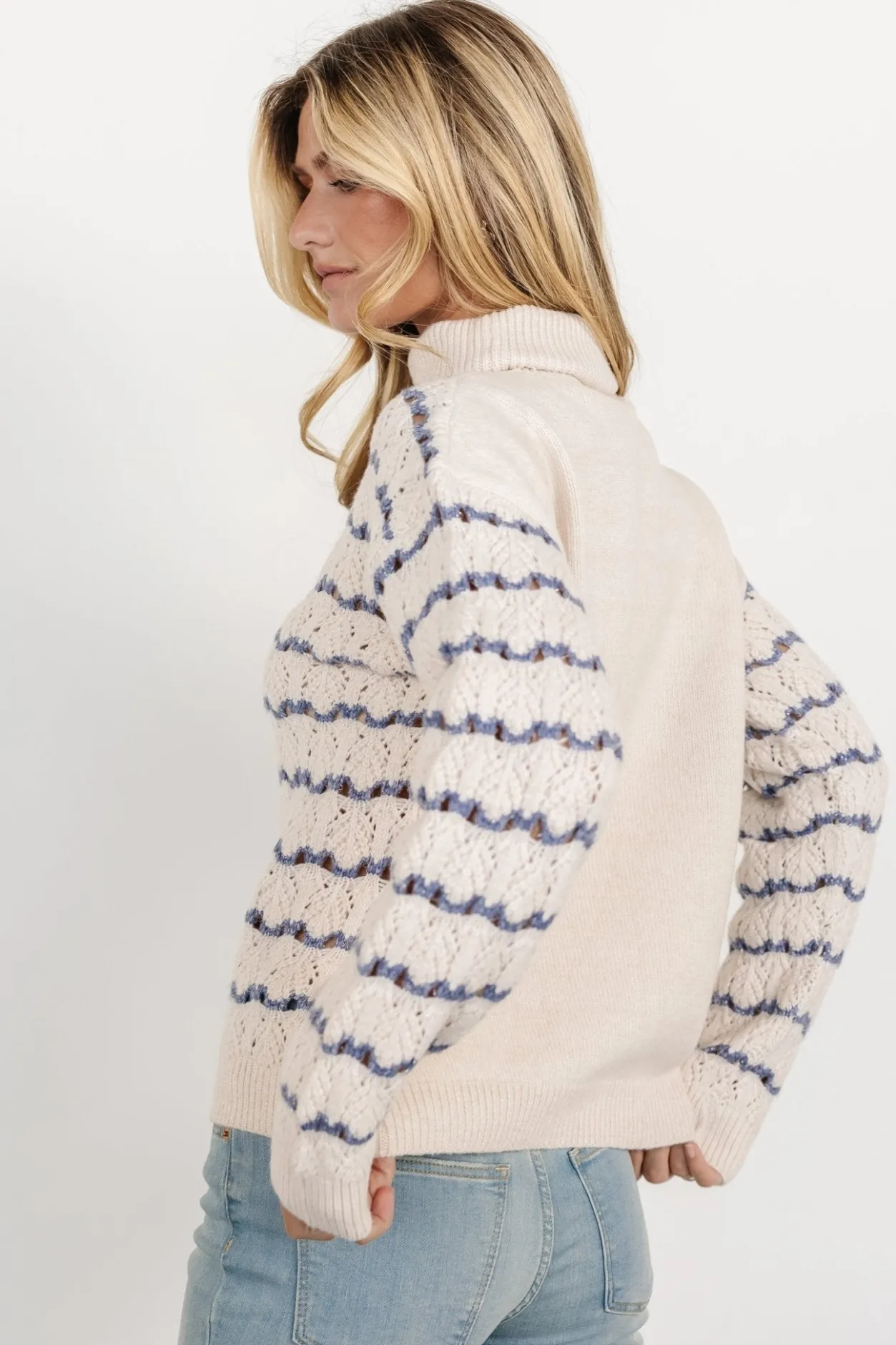 Hot Baltic Born Hollis Knit Sweater | Ivory + Blue Ivory+Blue