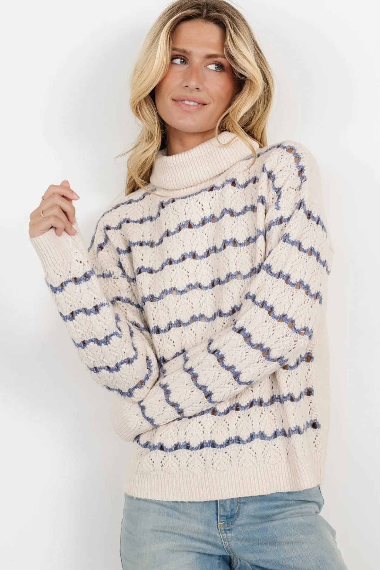 Hot Baltic Born Hollis Knit Sweater | Ivory + Blue Ivory+Blue