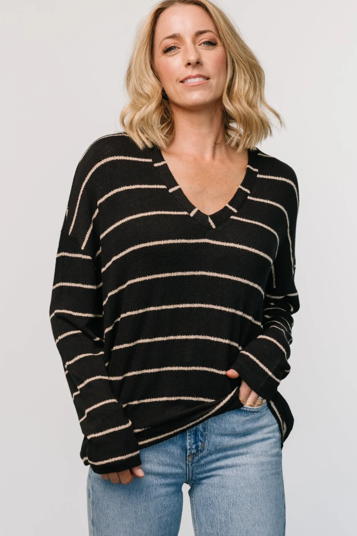 Fashion Baltic Born Houston Relaxed Sweater Top | Black Stripe BlackStripe