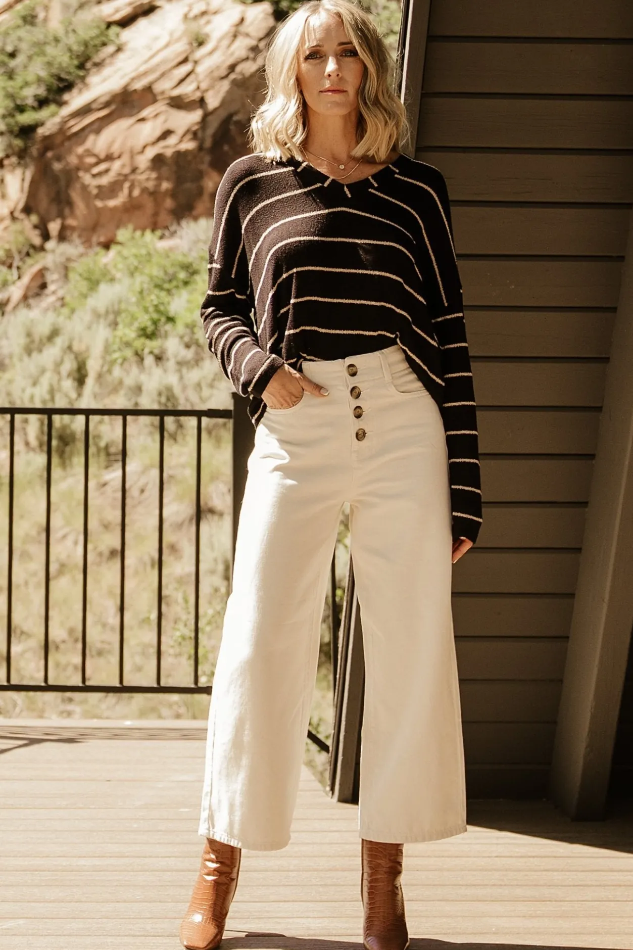 Fashion Baltic Born Houston Relaxed Sweater Top | Black Stripe BlackStripe