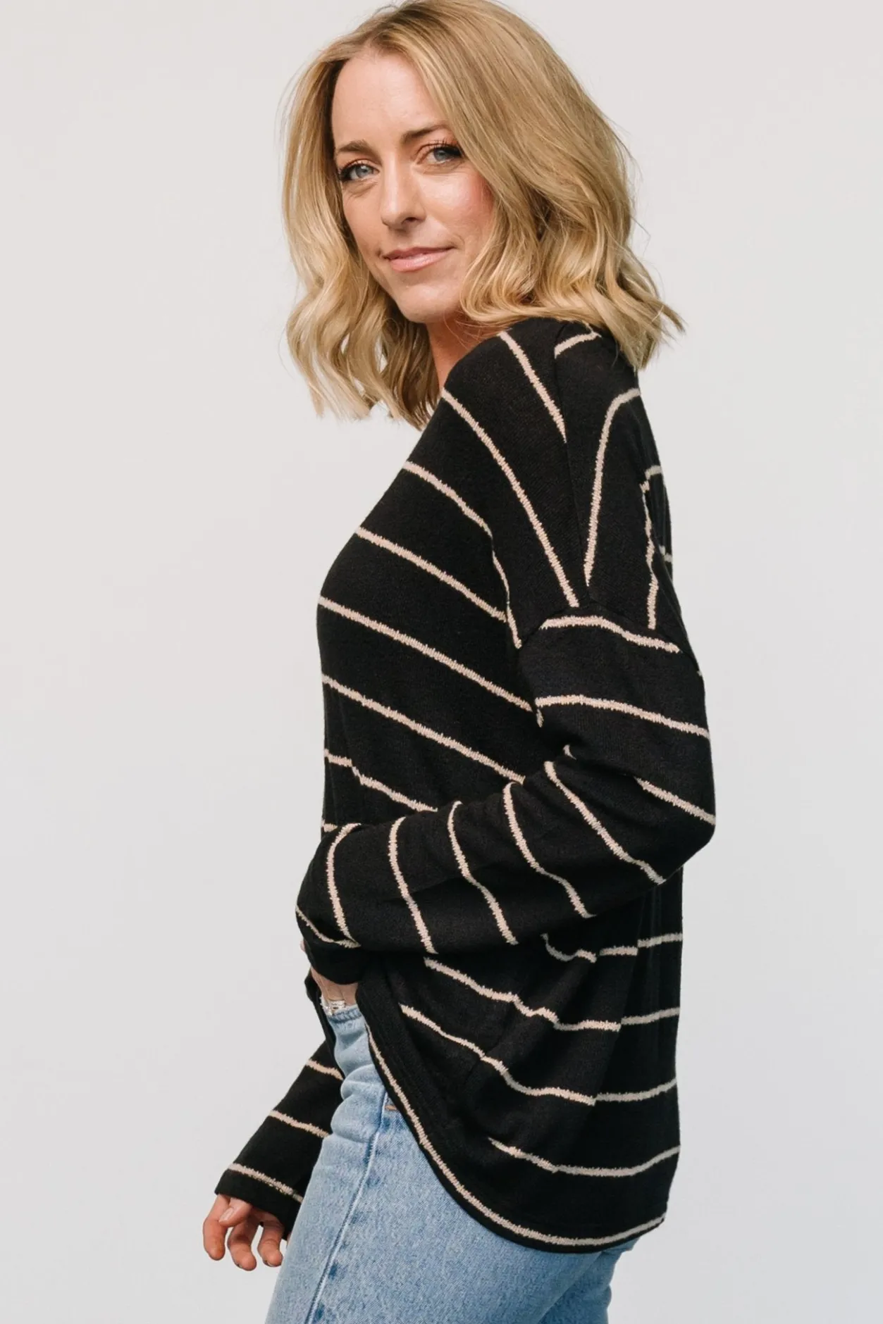 Fashion Baltic Born Houston Relaxed Sweater Top | Black Stripe BlackStripe