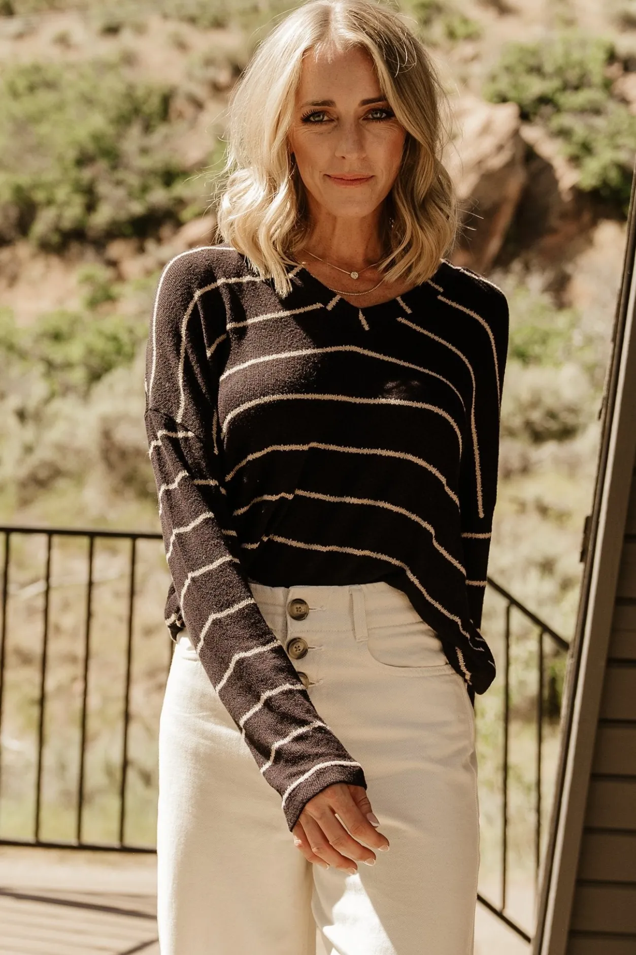 Fashion Baltic Born Houston Relaxed Sweater Top | Black Stripe BlackStripe