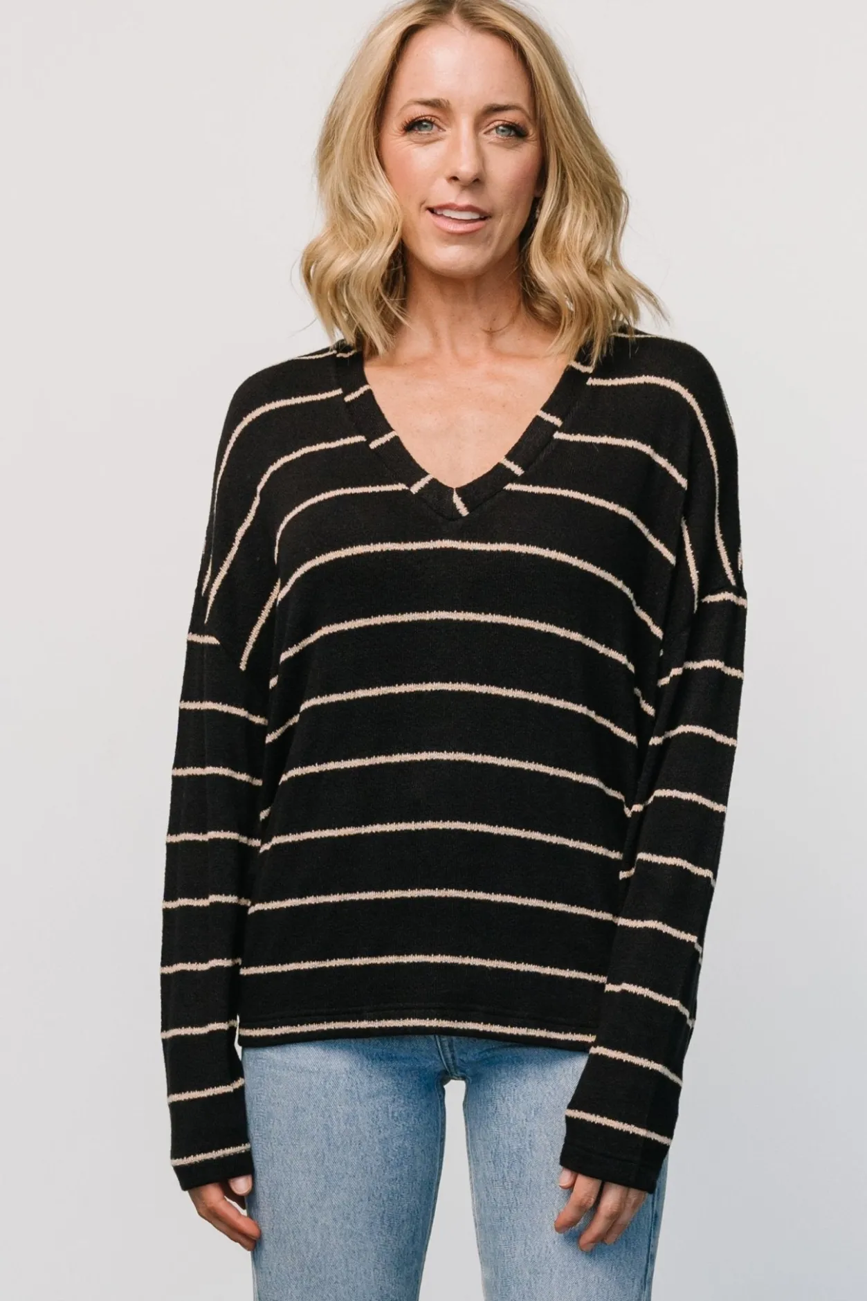 Fashion Baltic Born Houston Relaxed Sweater Top | Black Stripe BlackStripe