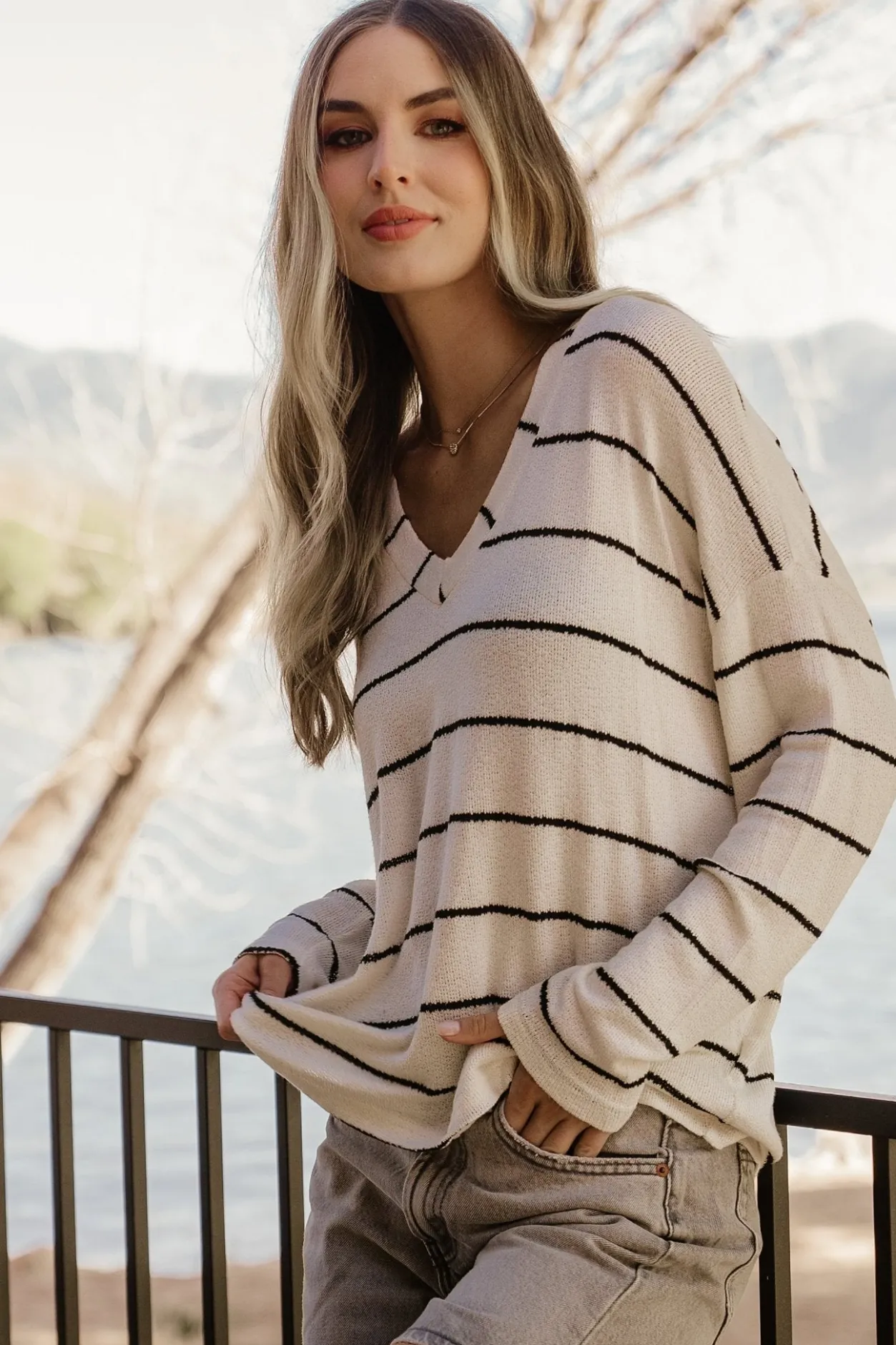 Hot Baltic Born Houston Relaxed Sweater Top | Ivory Stripe IvoryStripe