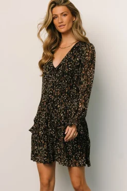 Clearance Baltic Born Huxley Tiered Short Dress | Black Multi Floral BlackMultiFloral