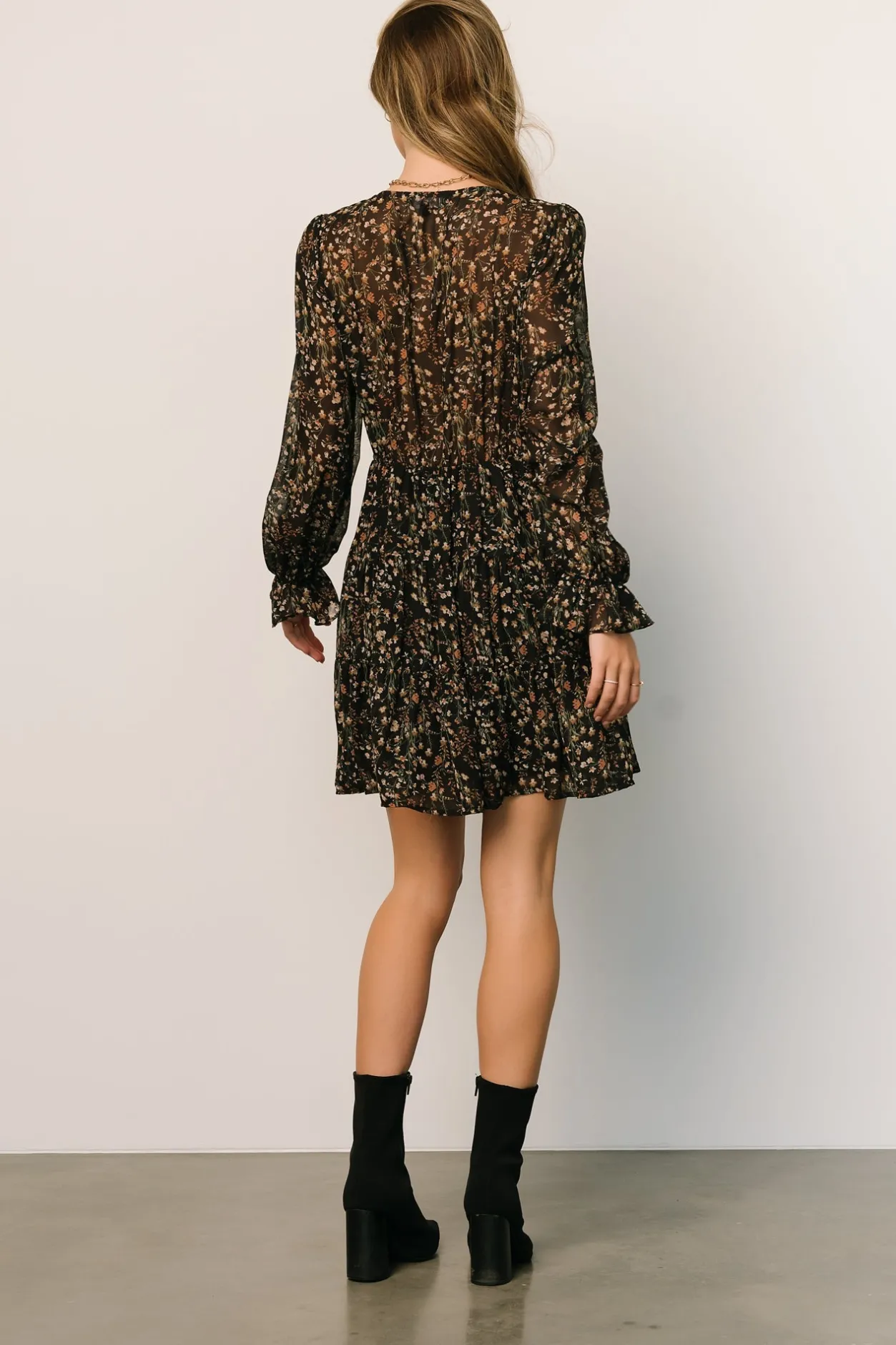 Clearance Baltic Born Huxley Tiered Short Dress | Black Multi Floral BlackMultiFloral