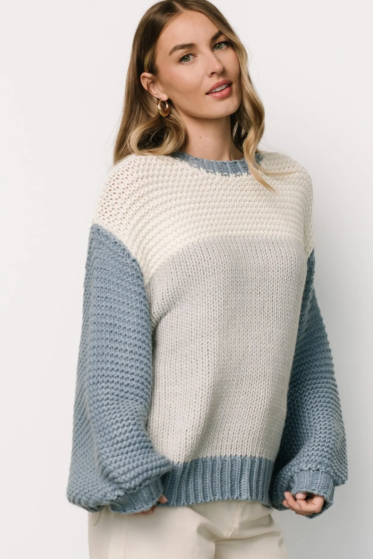 Hot Baltic Born Hygge Chunky Knit Sweater | Blue + Cream Blue+Cream