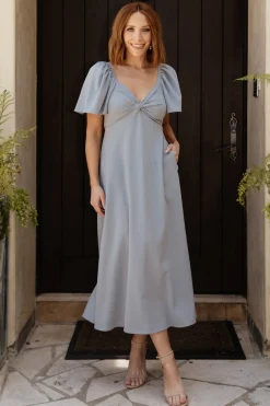 Online Baltic Born Indie Back Tie Dress | Dusty Blue DustyBlue