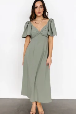 Clearance Baltic Born Indie Back Tie Dress | Dusty Green DustyGreen