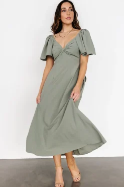 Clearance Baltic Born Indie Back Tie Dress | Dusty Green DustyGreen