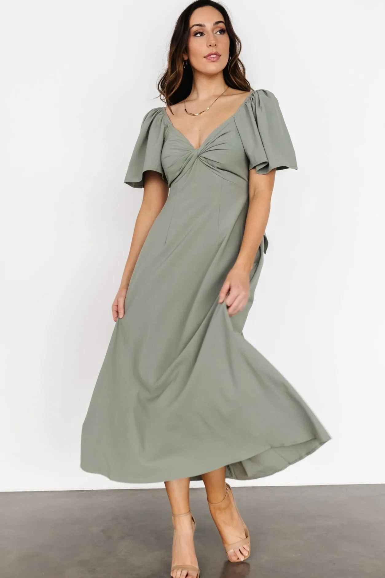 Clearance Baltic Born Indie Back Tie Dress | Dusty Green DustyGreen