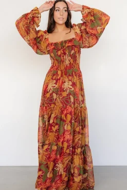 Discount Baltic Born Isadora Tiered Dress | Rust Multi Floral RustMultiFloral