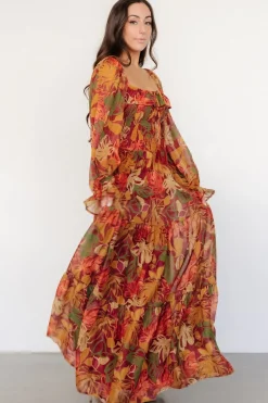 Discount Baltic Born Isadora Tiered Dress | Rust Multi Floral RustMultiFloral