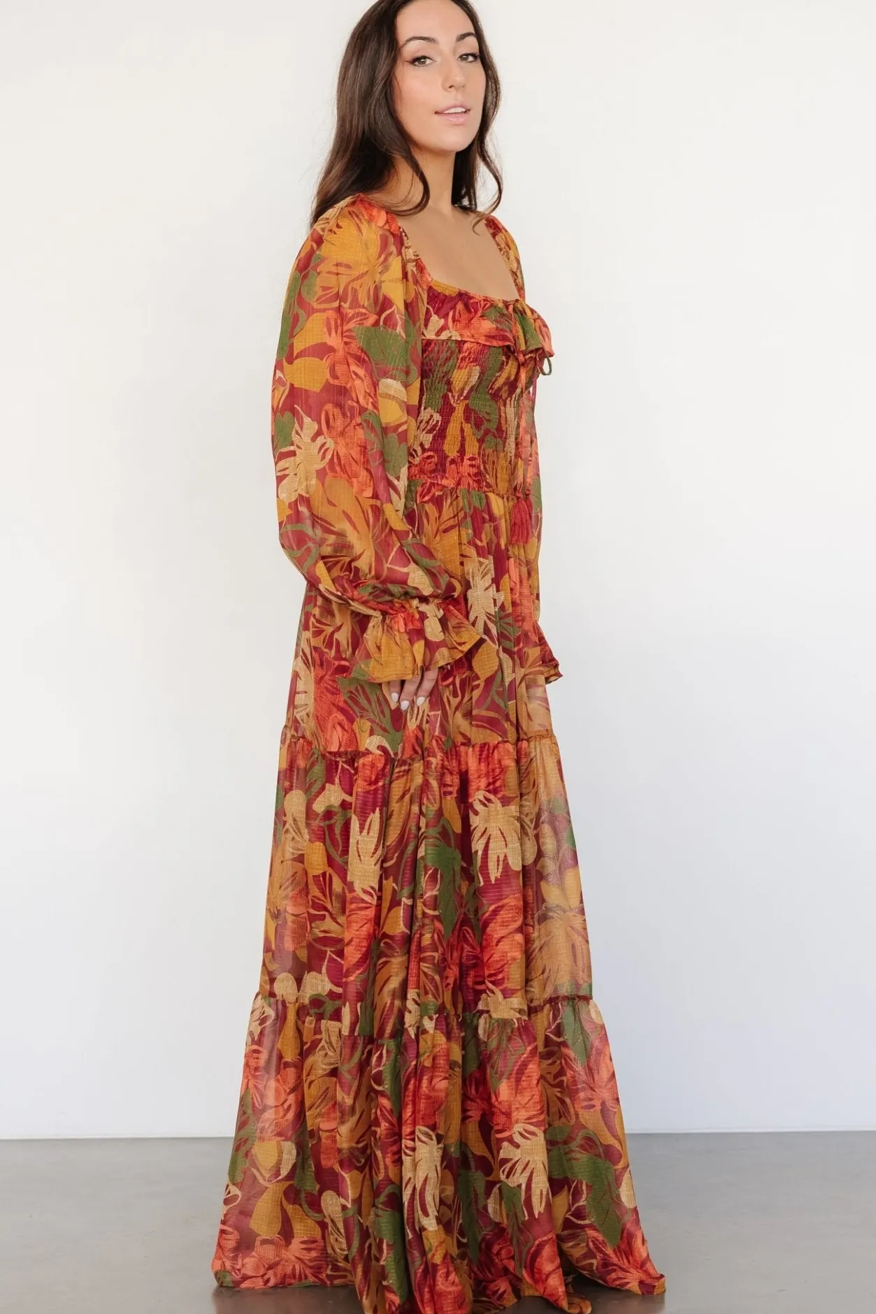 Discount Baltic Born Isadora Tiered Dress | Rust Multi Floral RustMultiFloral
